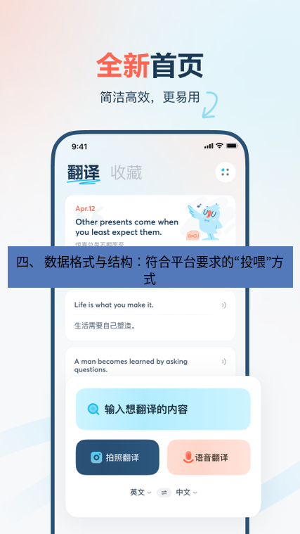 有道翻译下载 四、 数据格式与结构：符合平台要求的“投喂”方式